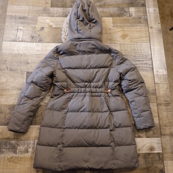 Lauren Ralph Lauren Down Puffer Coat Women’s Large Taupe Hooded Faux Fur - Picture 10 of 16